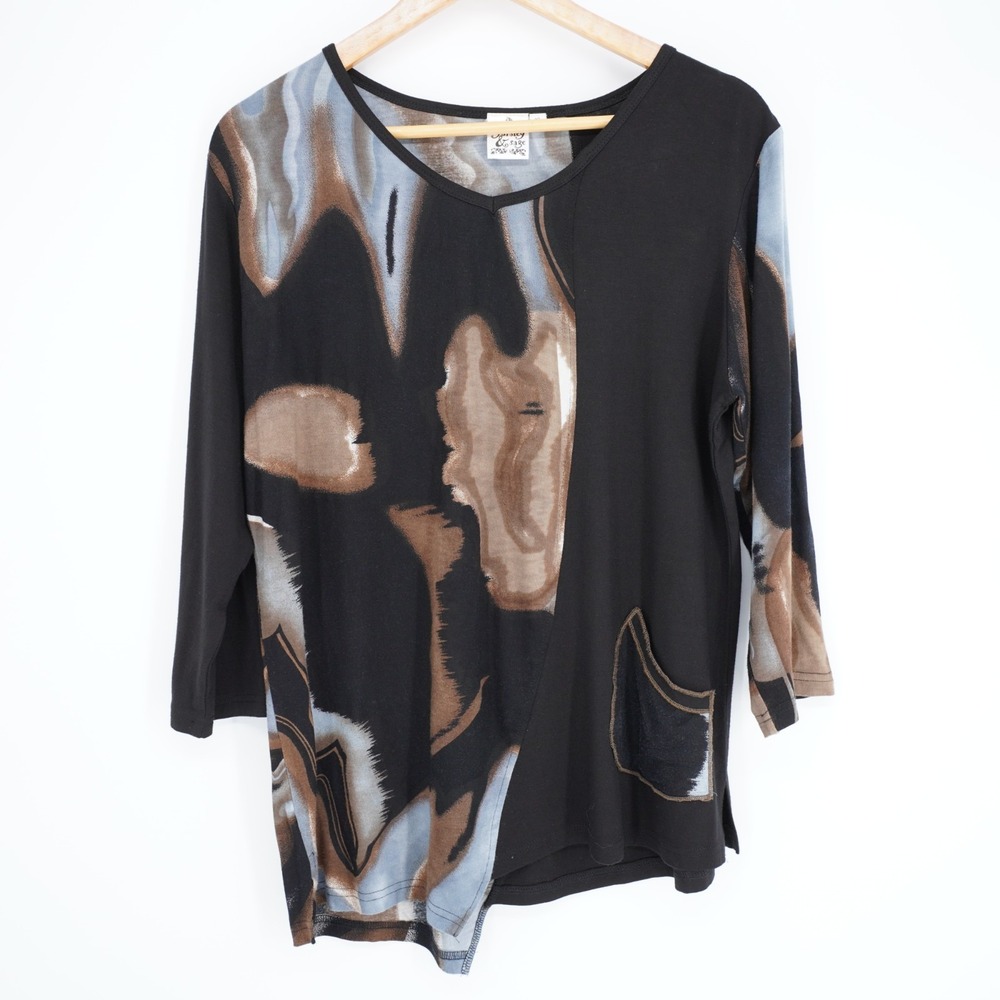 Parsley & Sage Abstract Art Tunic Top XL Rayon Lycra 3/4 Sleeve Pocket Boho - Picture 14 of 15